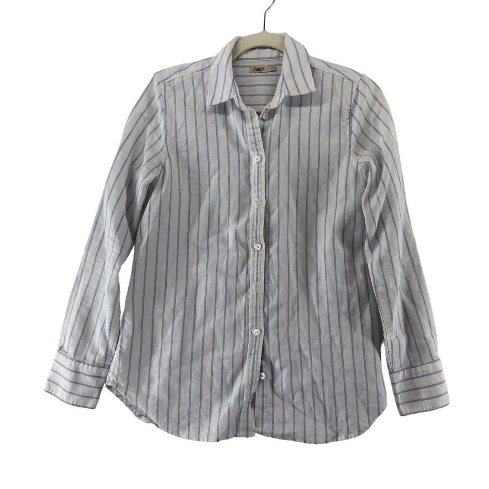 Faherty White Button-Down Shirt with Blue Pinstripes